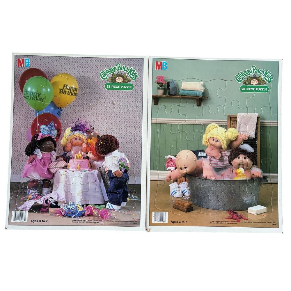 VTG 1984 Cabbage Patch Kids 25 Piece Frame Tray Puzzle Happy Birthday/Bath Time